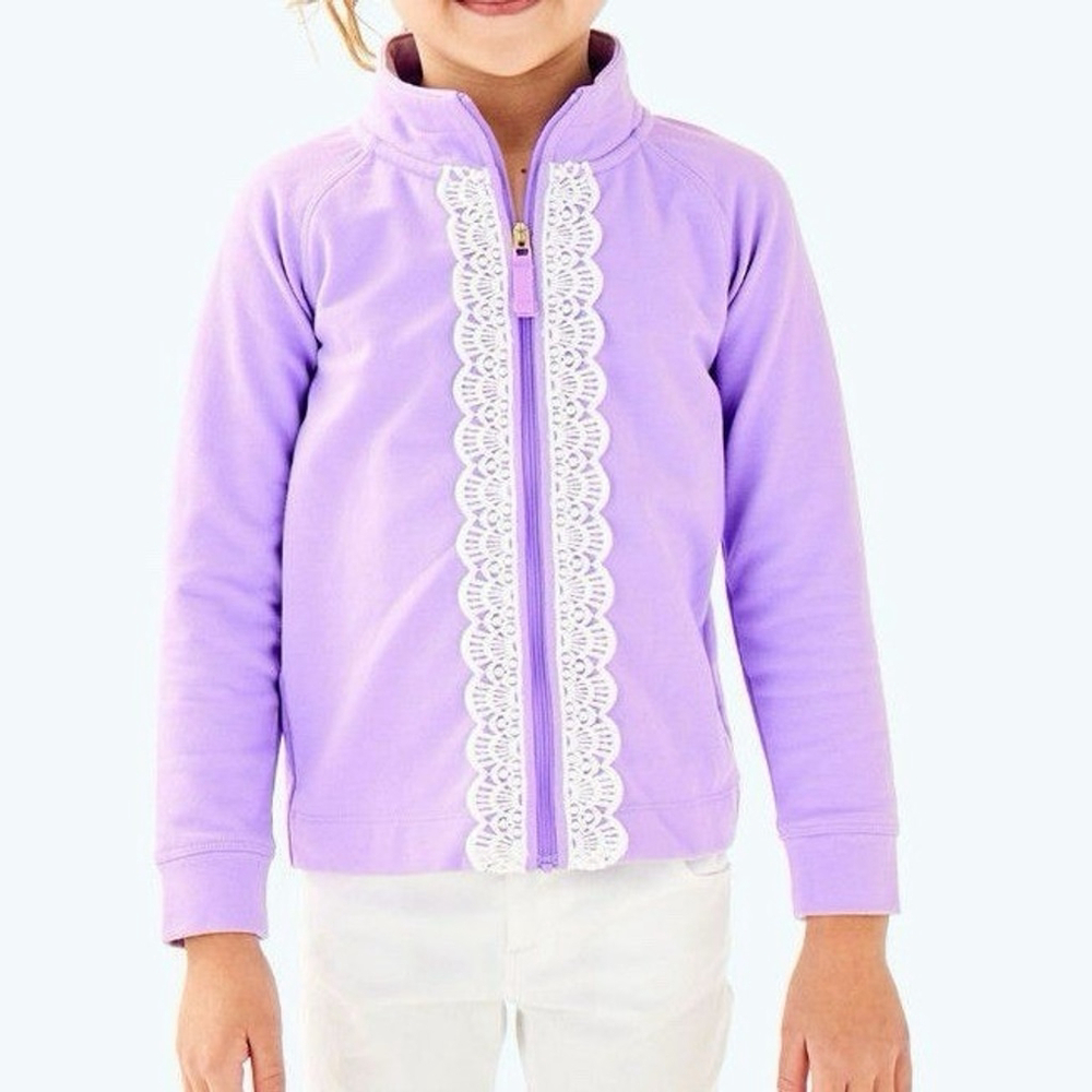 Lilly Pulitzer GIRLS LITTLE LEONA ZIP UP Sweatshirt Light Lilac Verbena XL 12-14